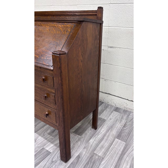 Wood Antique Cron-Kills Co. Arts & Crafts Mission Tiger Oak Secretary Desk For Sale - Image 7 of 13