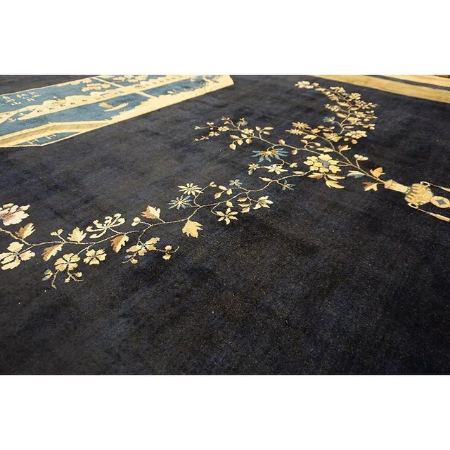 1920s Navy Blue Antique Chinese Painterly Peking Knotted Large Oversized Big Rug For Sale In New York - Image 6 of 10