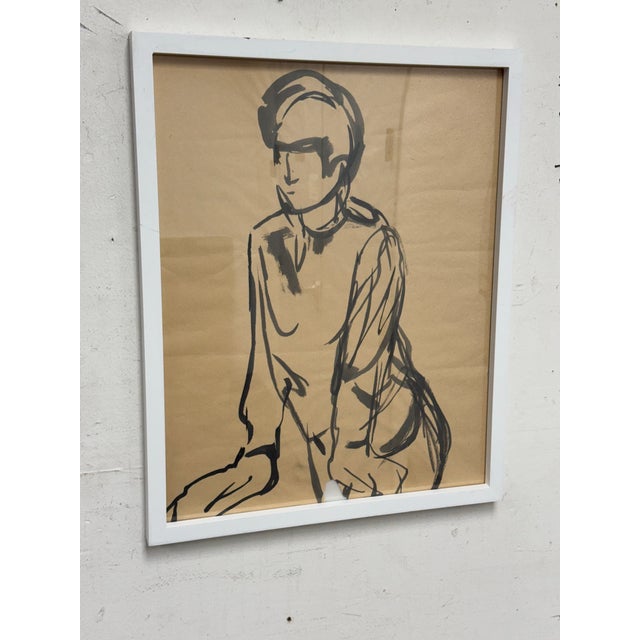 Figure Sketch of Ink on Paper, Framed For Sale - Image 4 of 12