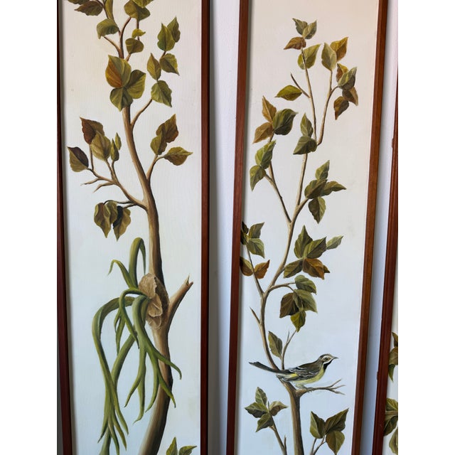 1970’s Vintage Heon Tropical Botanical and Bird Oil on Canvas Paintings – Set of 4 Panels For Sale In Miami - Image 6 of 12