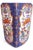 A striking vintage Chinese porcelain vase featuring a deeply saturated cobalt blue ground adorned with vibrant orange...