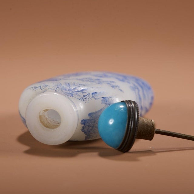 Turquoise Late 19th Century Glass Snuff Bottle With Enamel Landscape Scene, 119g For Sale - Image 8 of 9