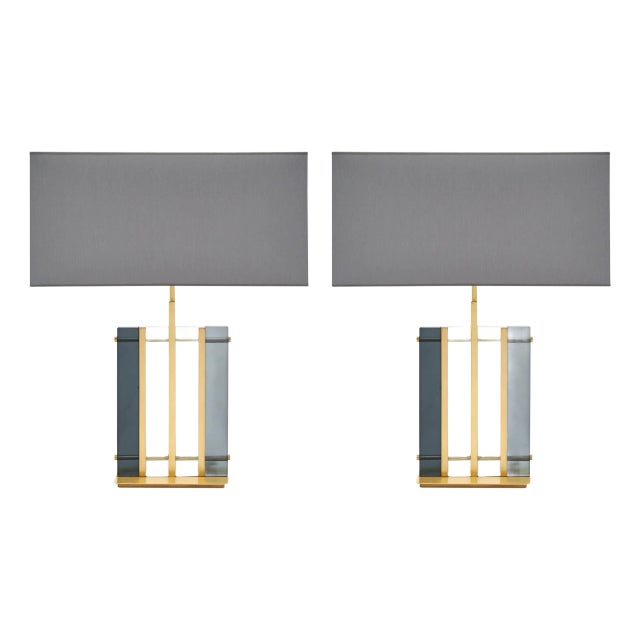 Murano Glass Gray “Tormalina” Slab Lamps For Sale