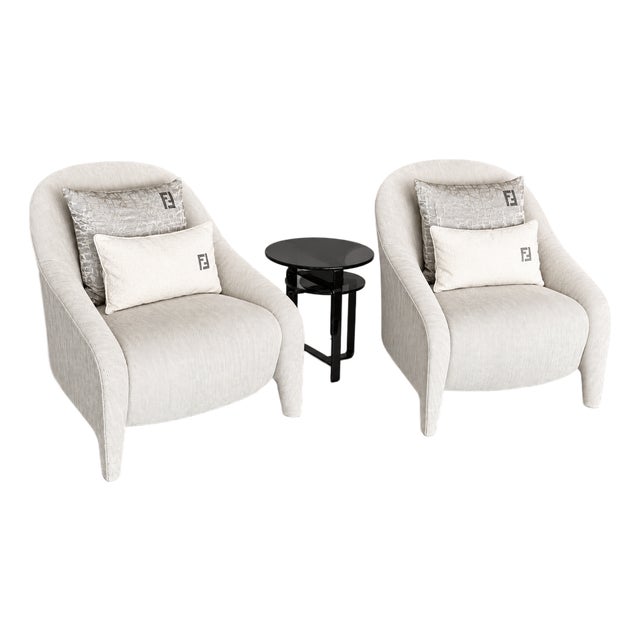 Fendi Casa Audrey D244 Italian Neutral Cream Armchair For Sale