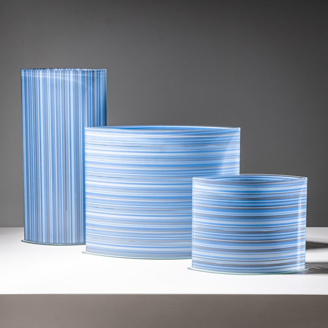 Glass Set of Three Blue Vases by Rosenthal, 20th Century For Sale - Image 7 of 10