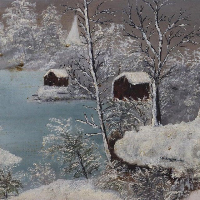Realism Antique Oil on Board Winter Landscape in First Finish Frame C1870 For Sale - Image 3 of 11