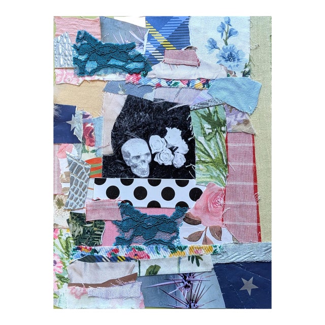 Contemporary Abstract Skull and Roses Maximalist Mixed Media Collage For Sale