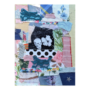 Contemporary Abstract Skull and Roses Maximalist Mixed Media Collage
