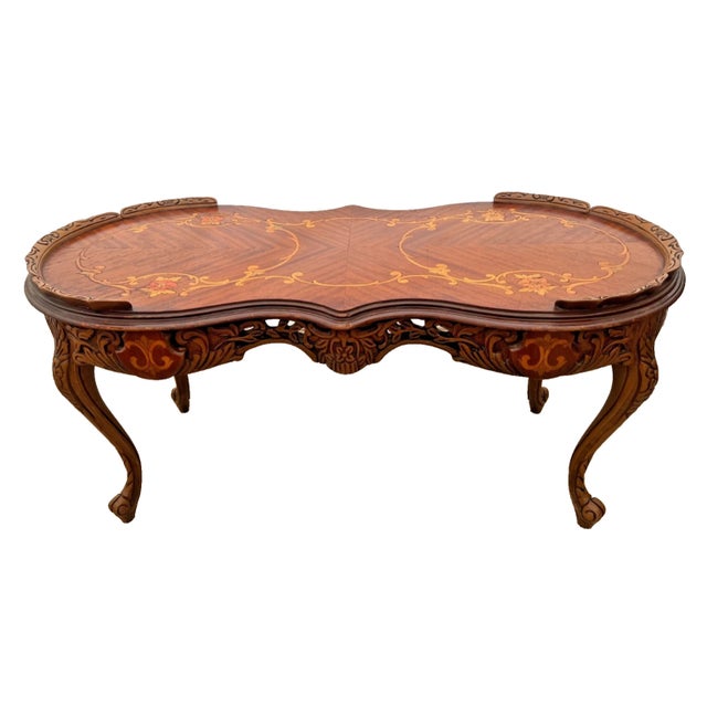 Wood Vintage Oval Shaped Coffee Table Italian Marquetry Floral Inlay Parquetry For Sale - Image 7 of 12