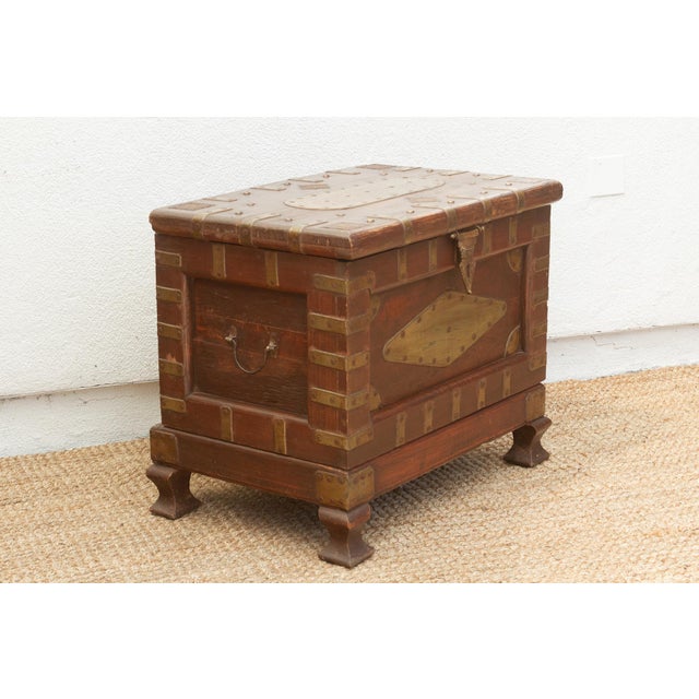 Vintage Teak & Brass Captain's Chest For Sale - Image 10 of 11