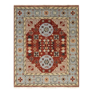 8x10 Talia Traditional Red Rust Bold Star Geometric Hand Knotted Wool Carpet Rug For Sale