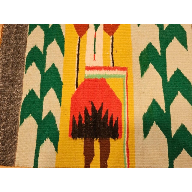 Yellow Vintage Native American Yei Rug, Handwoven Wool, Navajo Deity Pictorial Pattern, 20” X 26” For Sale - Image 8 of 12