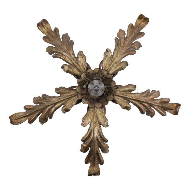 Florentine Gilded Metal Ceiling Lamp, Italy, 1960s For Sale