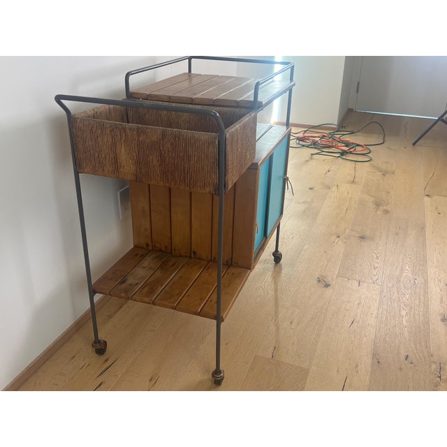 1950s Arthur Umanoff Bar Cart (Black / Teal Doors), Attributed For Sale - Image 12 of 15