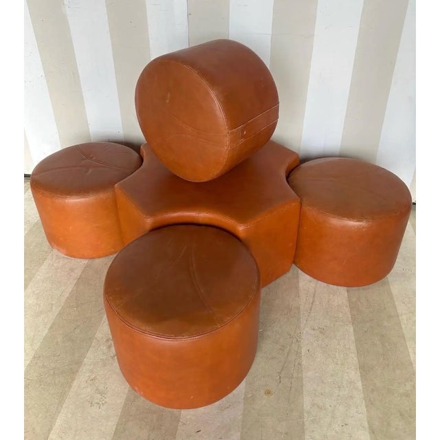 Mid-Century Modern Fabulous 5 Piece Leather Ottoman Set Attributed to Pierre Cardin - Mid 20th Century For Sale - Image 3 of 4