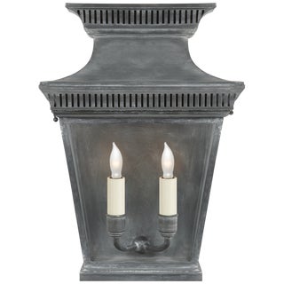 Chapman & Myers for Visual Comfort Signature Elsinore Medium 3/4 Wall Lantern in Weathered Zinc with Clear Glass For Sale