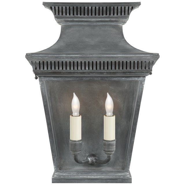 Chapman & Myers for Visual Comfort Signature Elsinore Medium 3/4 Wall Lantern in Weathered Zinc with Clear Glass For Sale