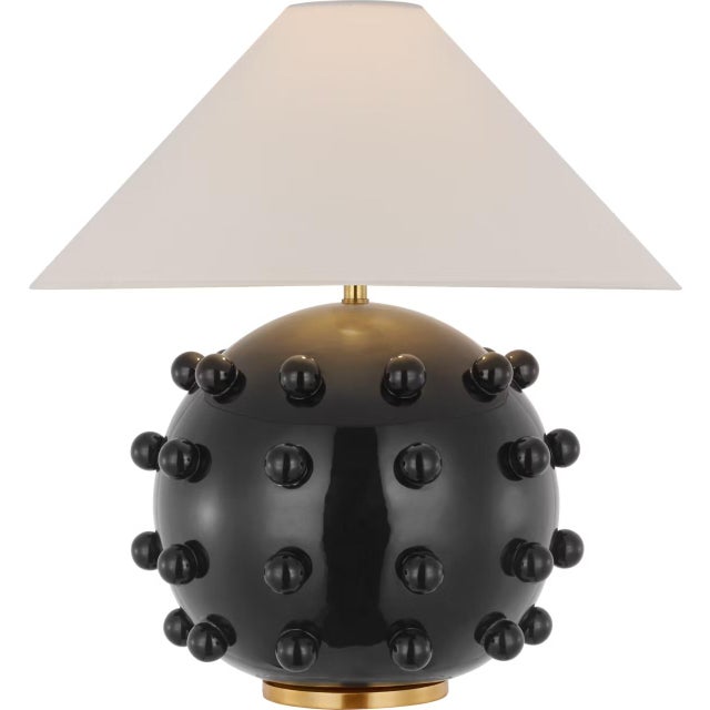 Modern Kelly Wearstler by Visual Comfort Signature Linden Medium Orb Table Lamp in Black with Linen Shade For Sale - Image 3 of 3