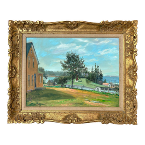 Vintage 1960’s Coastal Landscape Oil Painting of Port Clyde Maine, Framed