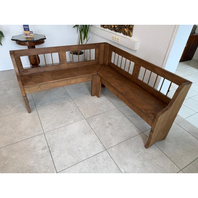 Farmhouse Wooden Corner Bench For Sale - Image 11 of 11