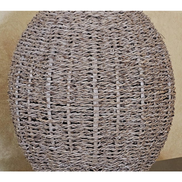 Vintage Ikea Woven Rattan Coastal Boho Table Lamp With White Frosted Glass Shade For Sale - Image 10 of 18