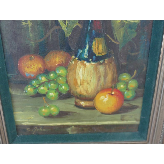 Green Mid Century Oil Painting Still Life by C John Framed For Sale - Image 8 of 8