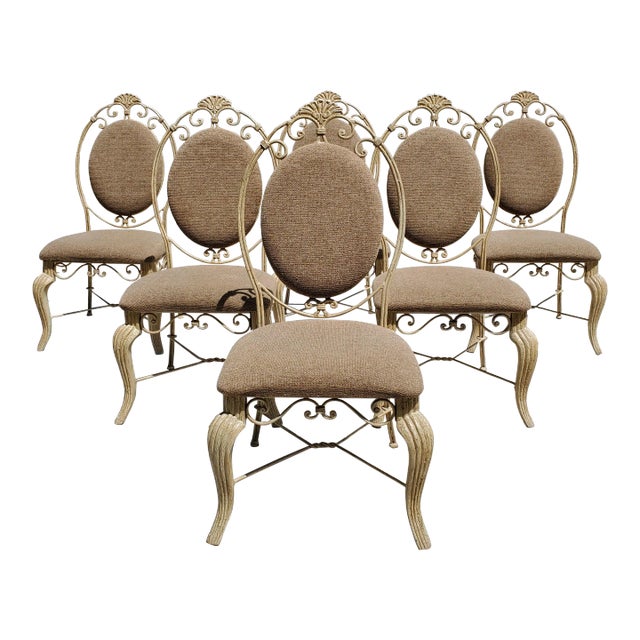 Mid 20th Century Elegant and Regal Shell Motif Italian Iron Dining Chairs- Set of 6 For Sale