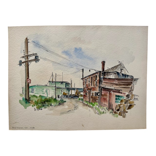 Henry Emil Salloch Original Watercolor on Paper Port Clyde, Maine. 1950 For Sale