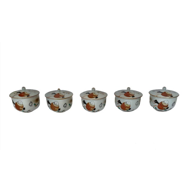 Japanese Mid-20th Century “Mouse and Cheese” Japanese Tea Cups - Set of 5 For Sale - Image 3 of 9