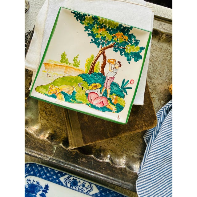 1980s Vintage Italian Hand Painted Summer Wall Plate Harvest Scene 6.25 Inch For Sale - Image 5 of 7