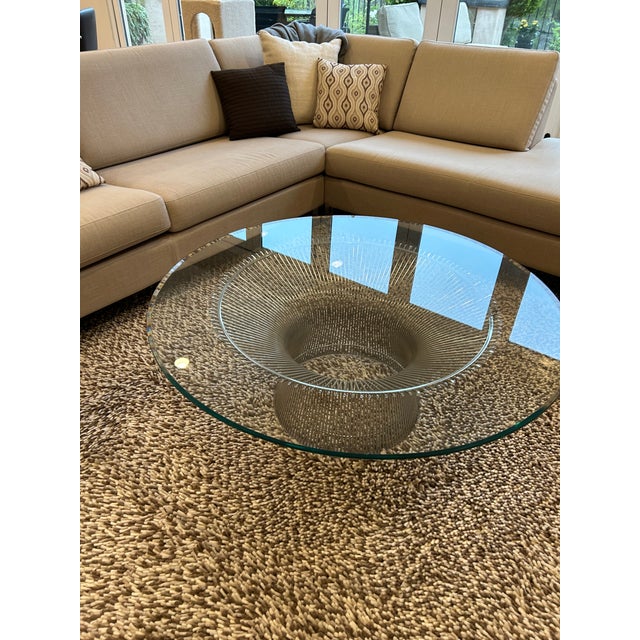 Mid-Century Modern 1960s 42 Inch Round Coffee Table With Nickel Base Attributed Knoll Platner For Sale - Image 3 of 7