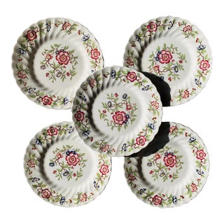 ‘Mandarin’ by California’s Franciscan Ceramics, Circa 1975-1985, Set of 5 Luncheon/Dessert/Salad Plates For Sale