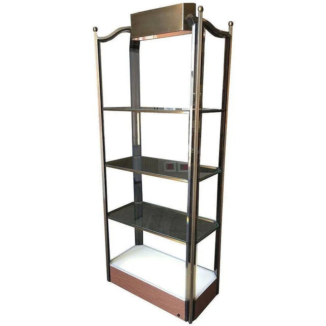 Modern 1970s Bronze Glass Light Up Shelf Etagere W/ Smoked Acrylic Accents For Sale - Image 3 of 9