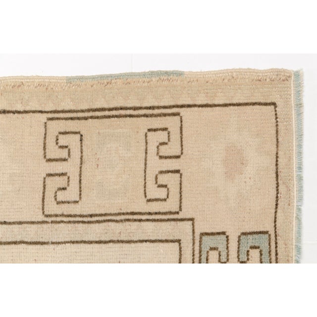 Cream Vintage Turkish Oushak Rug in Cream and Sage Green Geometric Medallion For Sale - Image 8 of 10