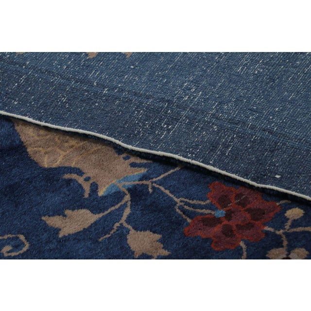 Textile Antique Chinese Art Deco Rug in Blue and Red With Floral Patterns - Rug & Kilim For Sale - Image 7 of 7