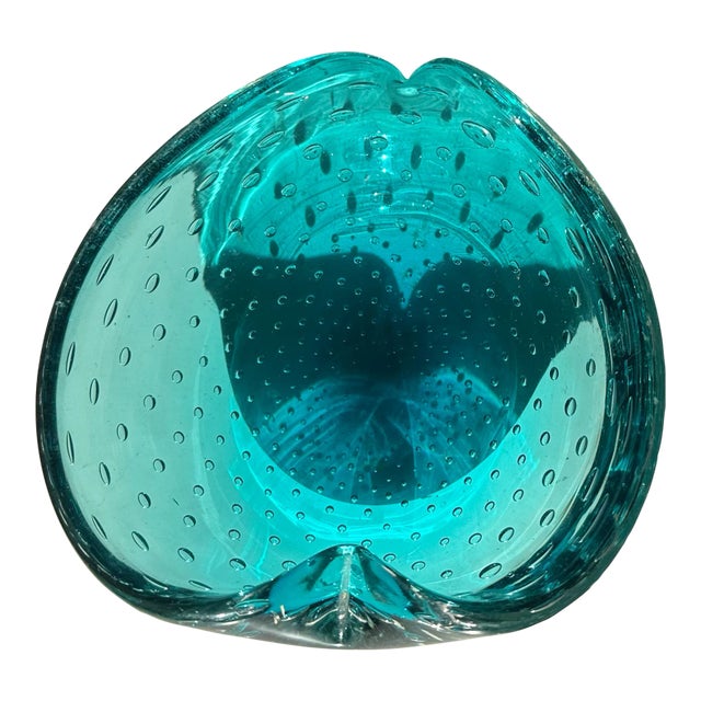 Seguso Murano Turquoise Glass Bowl 1950s Mid-Century Modern For Sale