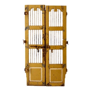Antique Painted Wood & Iron Doors - - a Pair For Sale