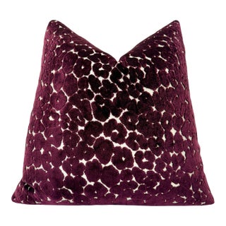 Aubergine Leopard 20x20 Velvet Throw Pillow With Feather Down Insert For Sale
