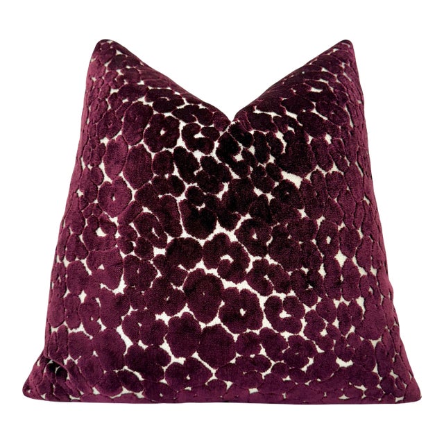 Aubergine Leopard 20x20 Velvet Throw Pillow With Feather Down Insert For Sale