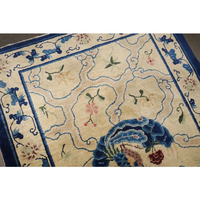 Chinese Early 20th Century Cream and Blue Chinese Peking Rug - 4' x 5'8" For Sale - Image 3 of 7