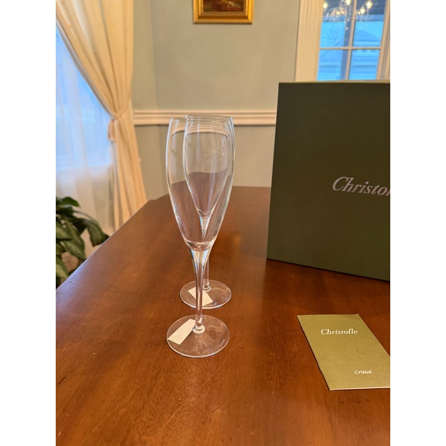 Modern Christofle Albi Coffret Cadeau 2 Flutes with Gift Box For Sale In Boston - Image 6 of 11