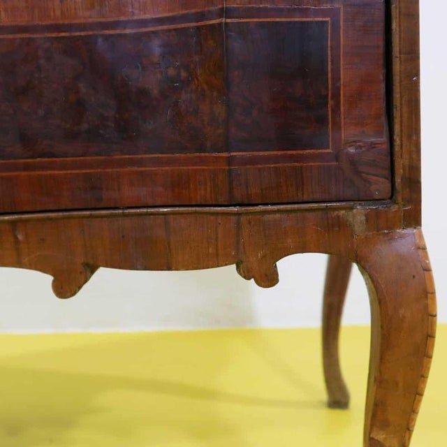 Wood Wooden Chest of Drawers with Three Inlaid Drawers and Curved Front For Sale - Image 7 of 13