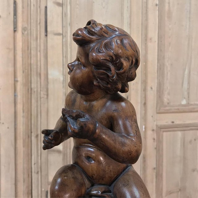18th Century Hand Carved Wood Statue of a Young Boy For Sale - Image 10 of 11