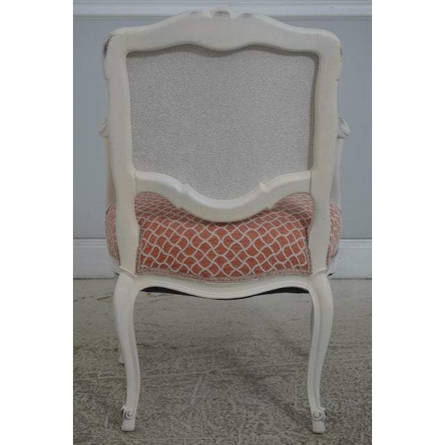 Pair Petite French Louis XV White Chic Upholstered Armchairs For Sale - Image 4 of 18