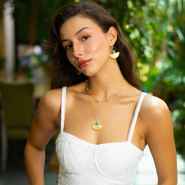 Early 21st Century Cleopatra Sunburst Turquoise Gold Earrings, A Pair For Sale - Image 5 of 10