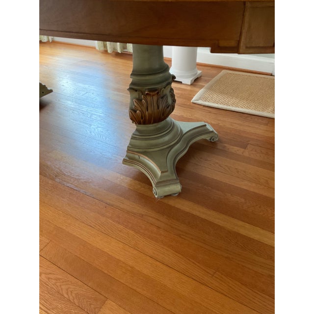 Hollywood Regency Vintage Hollywood Regency Satinwood Extension Dining Table and 8 Cane-Back Chairs For Sale - Image 3 of 12