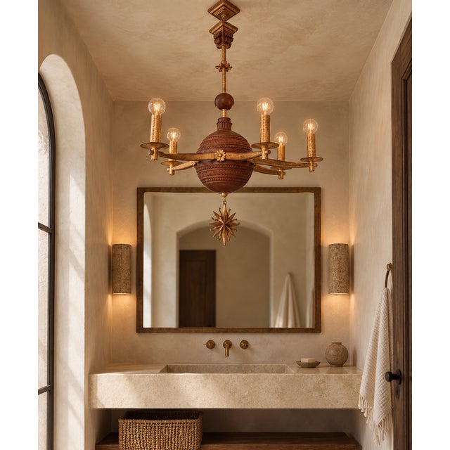 Late 20th Century Carved Wood & Iron Six-Light Chandelier For Sale - Image 4 of 6