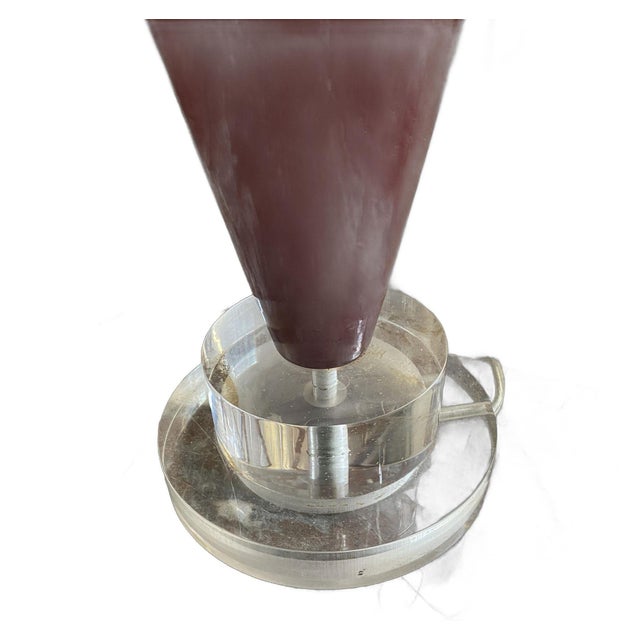 Mid-Century Modern 90s Pair of Red Ceramic Tear Drop Shaped Table Lamp With Acrylic Base For Sale - Image 3 of 6