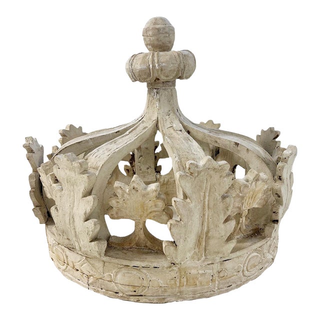 Antique French Carved Wood Distressed Canopy Crown For Sale