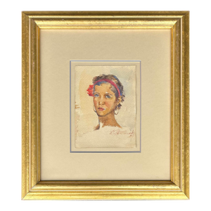 Mid 20th Century Watercolor Gouache Painting of a Portrait of a Young Woman by Leopoldo Romañach